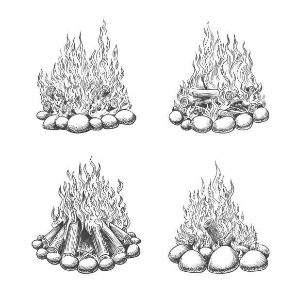 トラベラーキャンプ暖炉スケッチ - キャンプファイヤー イラスト点のイラスト素材／クリップアート素材／マンガ素材／アイコン素材