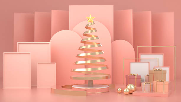 istock 3d render image of abstract geometric shape christmas tree scene concept decoration with copy space. 1176373057