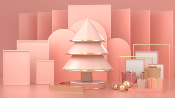istock 3d render image of abstract geometric shape christmas tree scene concept decoration with copy space. 1176373075