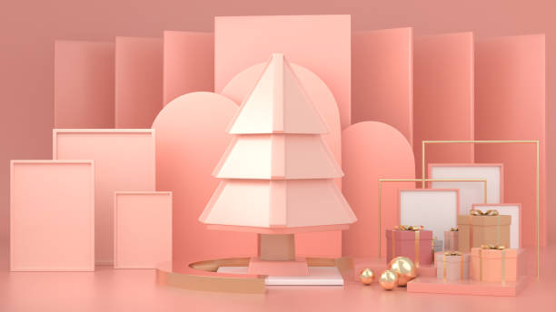 istock 3d render image of abstract geometric shape christmas tree scene concept decoration with copy space. 1176373108