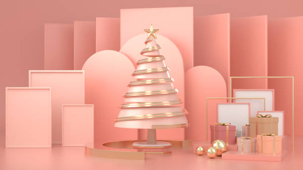 istock 3d render image of abstract geometric shape christmas tree scene concept decoration with copy space. 1176374224