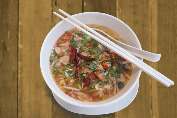 istock Hot and spicy tomyam nooddle in white bowl. 1176374335