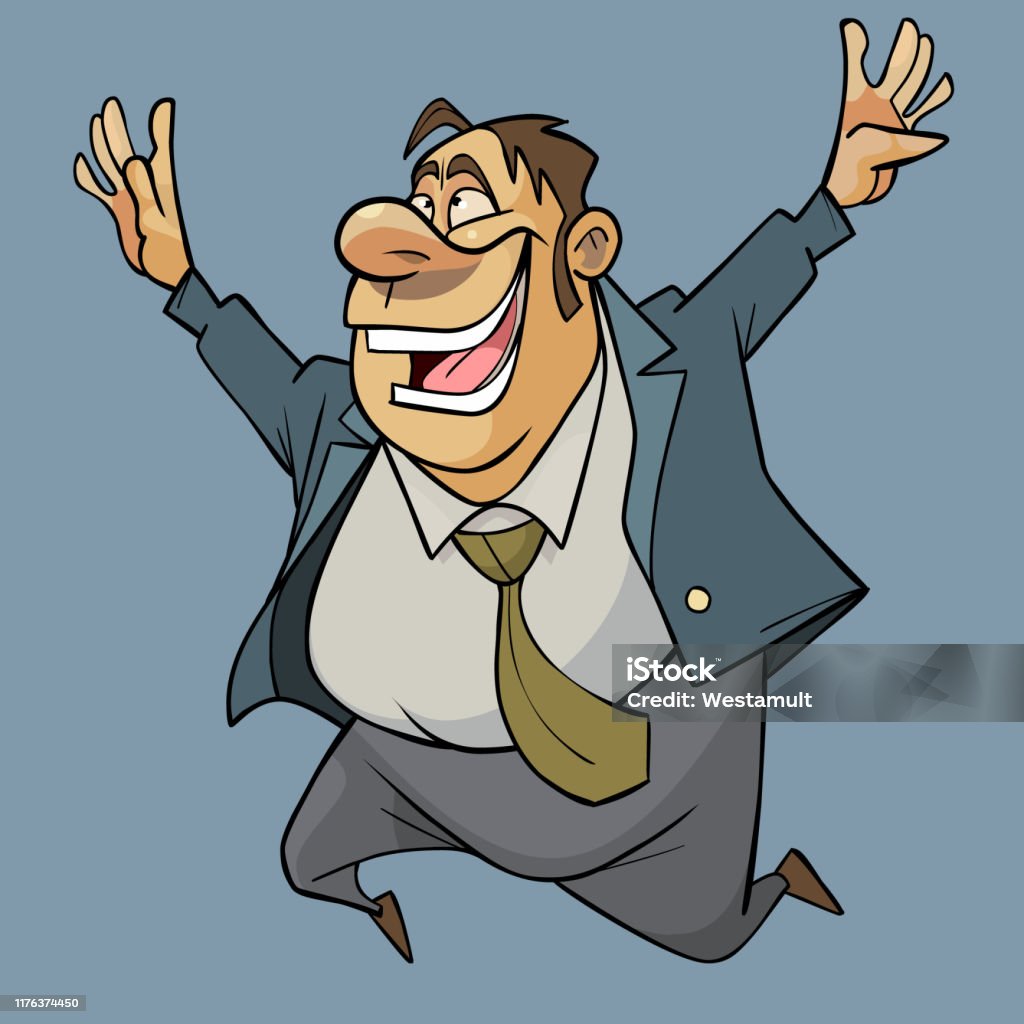 Cartoon Man In Suit With Tie Jumping For Joy Stock Illustration - Download  Image Now - Overweight, Men, Humor - iStock