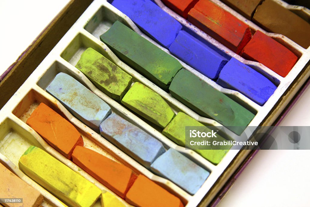 Artist's Tools: Much-loved used and cracked Chalk Pastels  Art Stock Photo