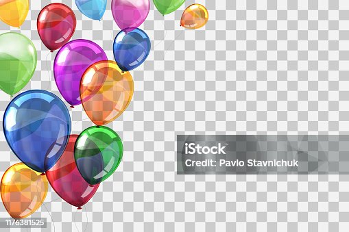 istock Group colored helium fly balloons on transparent background - stock vector 1176381525