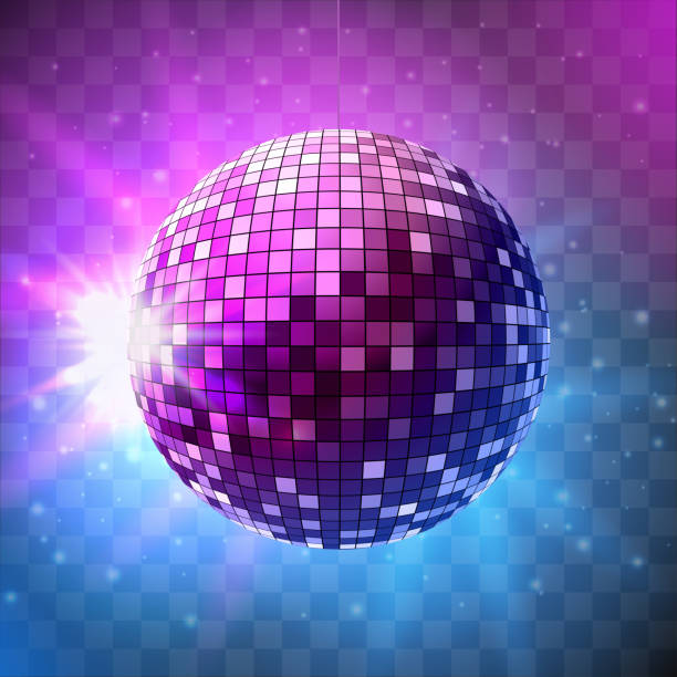 ilustrações, clipart, desenhos animados e ícones de esfera do disco com raias brilhantes no fundo transparente – vetor stock - disco ball 1970s style 1980s style nightclub