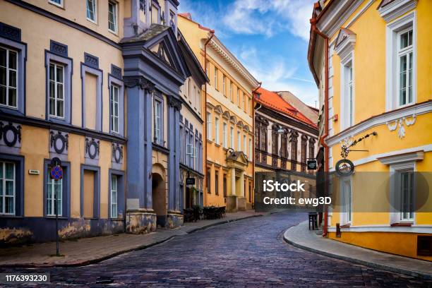 Old Colorful Townhouses In The Center Of Vilnius Old Town Lithuania Stock Photo - Download Image Now