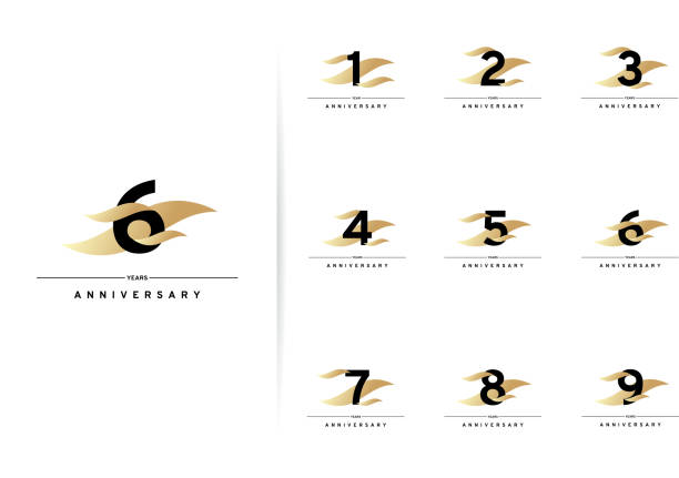 Anniversary set. 1, 2, 3, 4, 5, 6, 7, 8, 9 years Modern simple design with gold elements. Vector illustration isolated on white background 9 stock illustrations