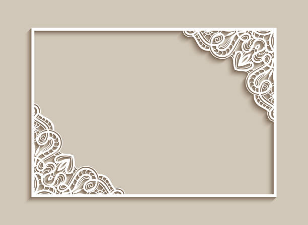 rechteckrahmen mit spitzen-eckmuster - lace stock-grafiken, -clipart, -cartoons und -symbole