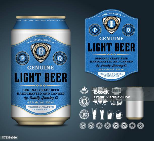 Vector Beer Label Aluminum Can Mockup Beer Icons Badges Insignia Stock Illustration - Download Image Now