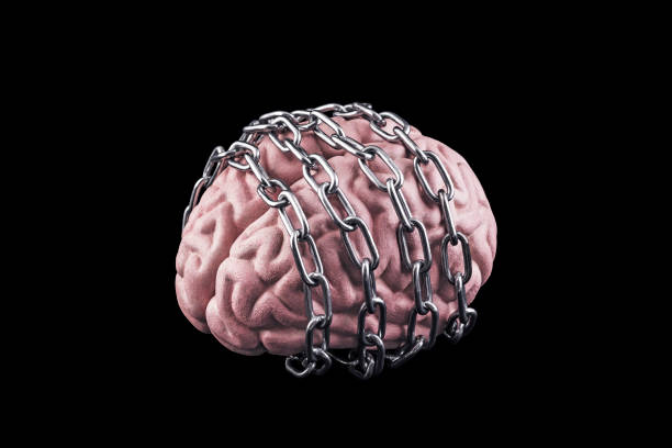 Human brain with chain. Free your mind concept stock photo