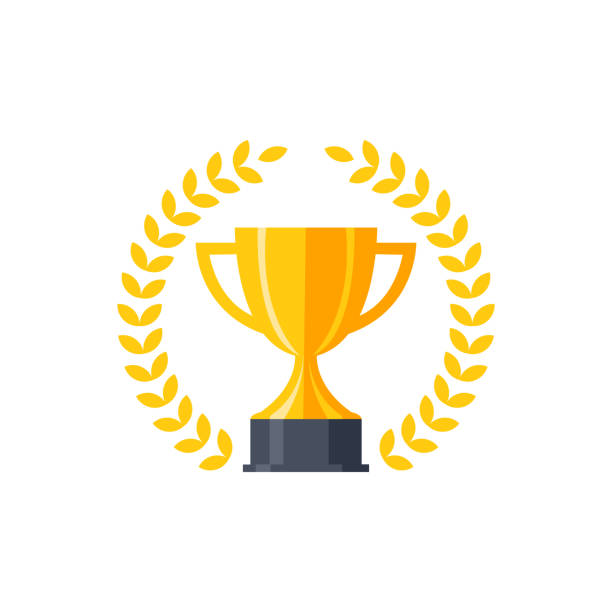 Vector flat golden trophy Trophy cup, award, vector icon in flat style award stock illustrations
