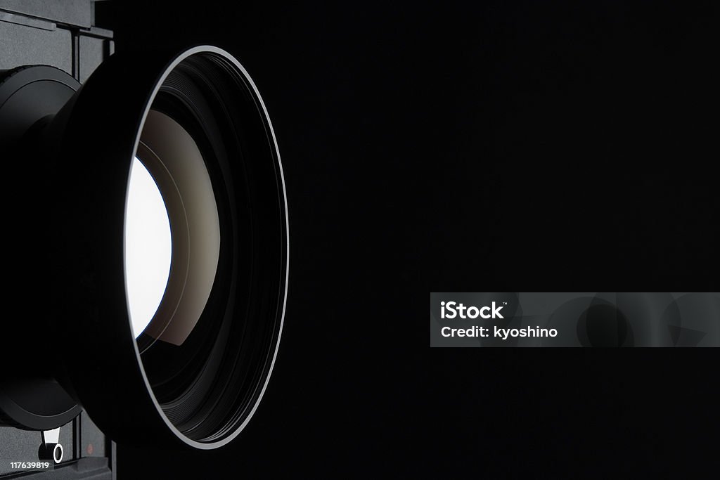 Isolated shot of professional camera lens against black background A lens for 8x10 inch cameras, isolated on black background with copy space. Camera - Photographic Equipment Stock Photo