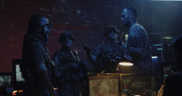 istock Soldiers discussing operation details 1176398410