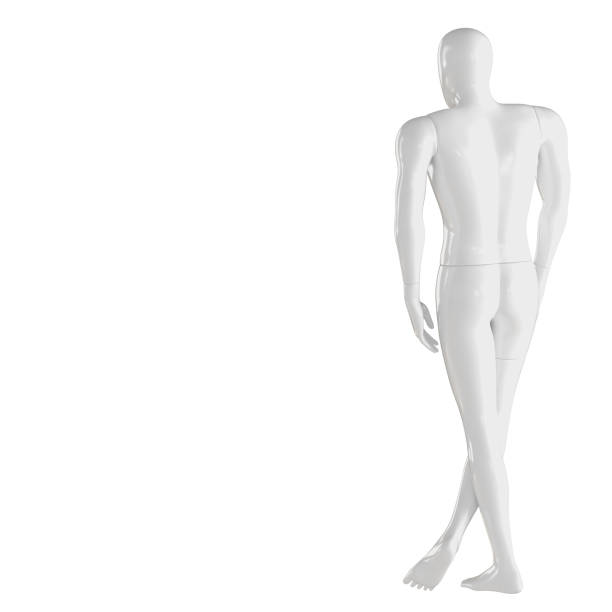 istock A white mannequin stands in a back-to-back position with his legs crossed. 3D rendering on isolated background 1176399676