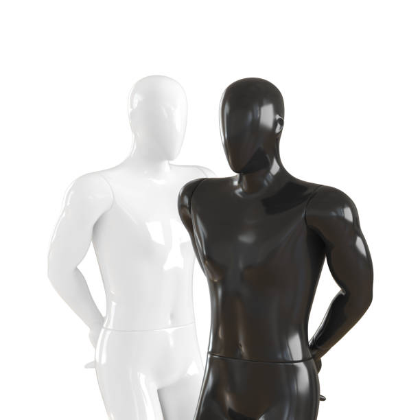 istock Black and white mannequin stand and hold their hands behind their backs. Close view. 3D rendering on isolated background 1176400100