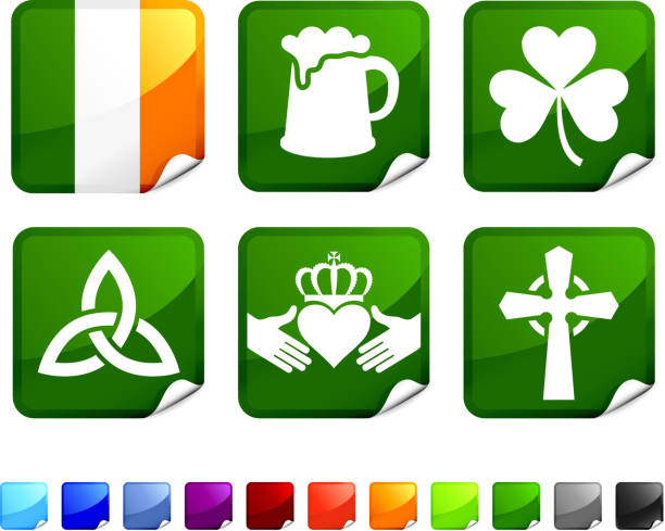 Irish royalty free vector artography vector icon set stickers  celtic knot heart stock illustrations