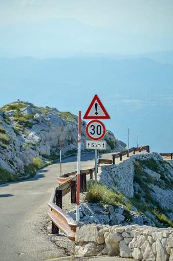Narrow and extreme road to highest peak Sveti Jure (Saint George) of Biokovo national park, Croatia.