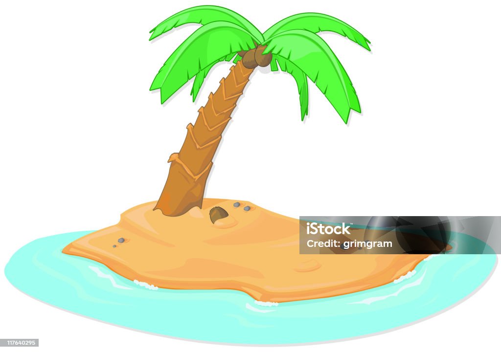 Isla desierta en el agua con palmeras - arte vectorial de Agua libre de derechos