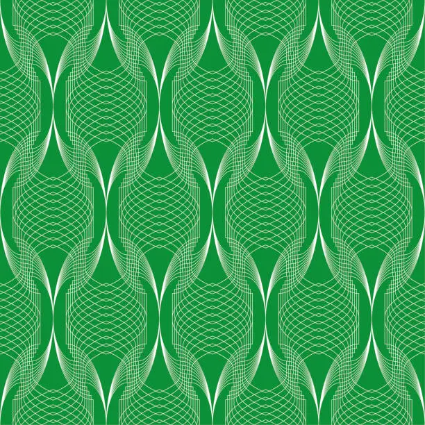 Vector illustration of Vector illustration. Vertical curved lines of lemon color on a green background. Vertical curved lines forming a pattern.