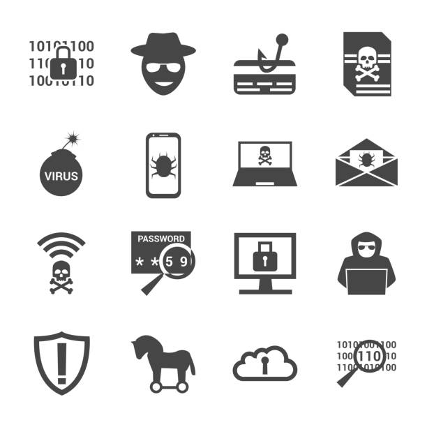 bildbanksillustrationer, clip art samt tecknat material och ikoner med cyberbrottslighet och attack ikoner set - horse net