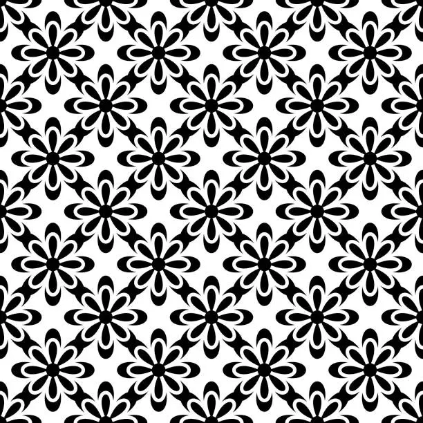 Vector illustration of Vector. Abstract black and white flowers on a white background. Seamless pattern vector illustration.