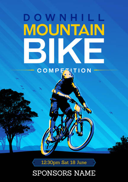 плакат горного велосипеда - mountain biking silhouette cycling bicycle stock illustrations