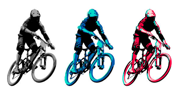 Mountain biker Vector design for 3 versions of same mountain biker extreme sports stock illustrations