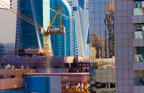construction crane and modern buildings in the city