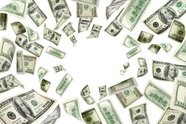 istock Money stack. Hundred dollars of America. Falling money isolated, 1176410480