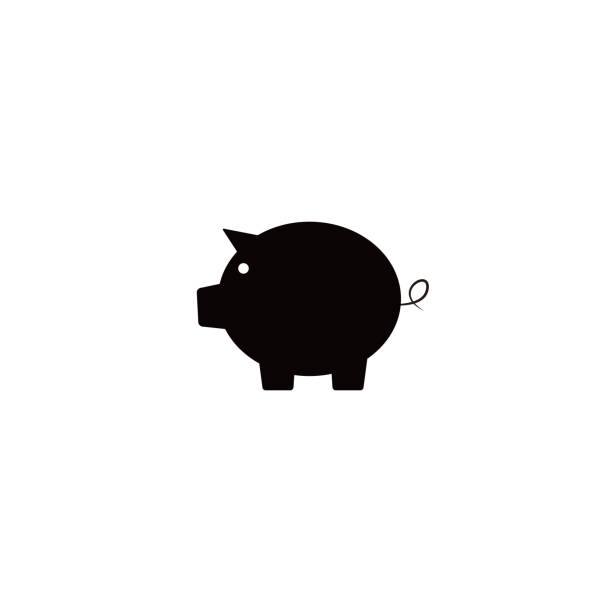 ilustraciones, imágenes clip art, dibujos animados e iconos de stock de icono de cerdo aislado negro y fondo blanco - time savings currency pig