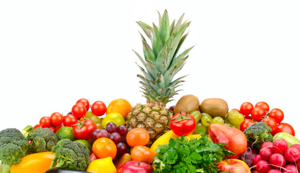istock Set fruits and vegetables with pineapple in center 1176410861
