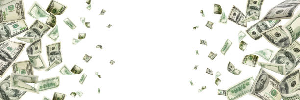 istock Hundred dollar bill. Falling money isolated background. American 1176414012
