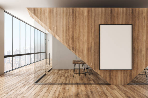 istock Modern wooden office with banner 1176414628