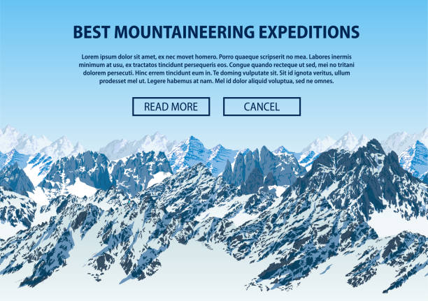 ilustrações de stock, clip art, desenhos animados e ícones de vector climbing and mountaineering background theme, trekking, hiking, and mountaineering illustration. extreme travel expeditions outdoor trip concept. - sunset winter mountain peak european alps