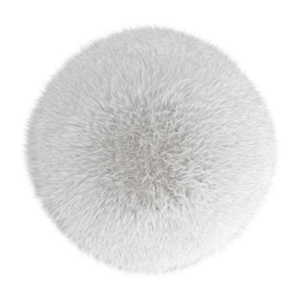 istock Round white carpet made of sheepskin wool on an isolated background. 3D rendering 1176431291
