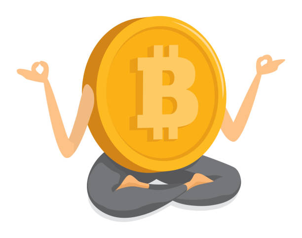 Bitcoin currency practicing yoga vector art illustration