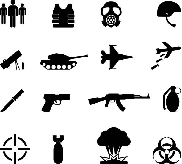 war black and white royalty free vector icon set  chemical weapons stock illustrations