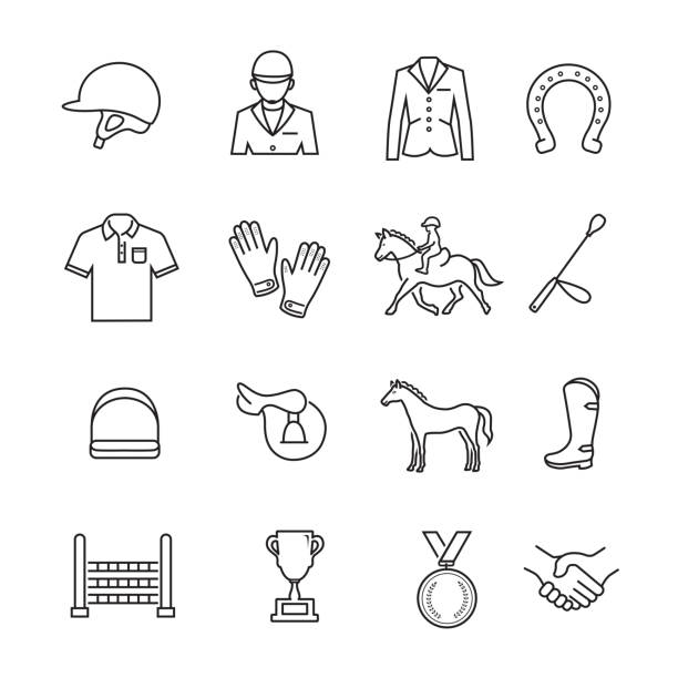 ilustrações de stock, clip art, desenhos animados e ícones de horse racing thin line icon - horse family