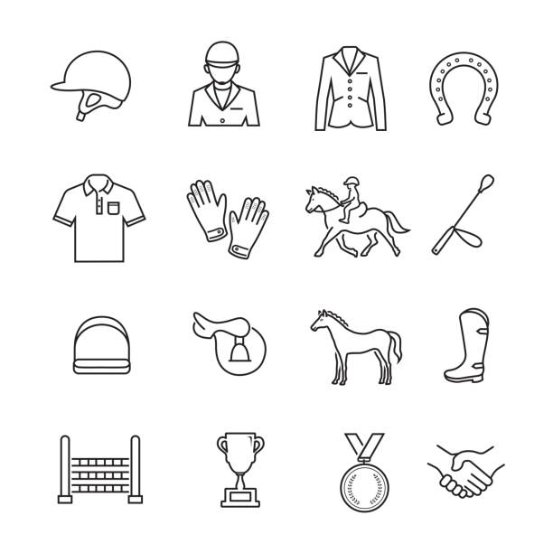Horse Racing Thin line Icon Horse Racing Thin line Icon, set of 16 editable filled, Simple clearly defined shapes in one color. horse stock illustrations