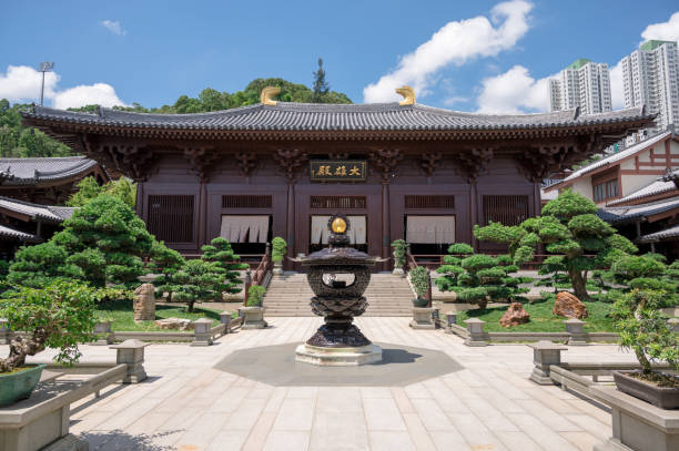 Chi Lin Nunnery, Hong Kong Temple building at buddhist Chi Lin nunnery in Hong Kong chi lin nunnery stock pictures, royalty-free photos & images