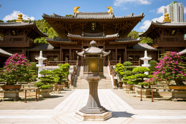 Chi Lin Nunnery, Hong Kong Temple building at buddhist Chi Lin nunnery in Hong Kong chi lin nunnery stock pictures, royalty-free photos & images