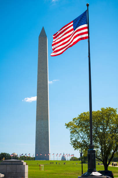 istock US Flag and Washington Monument, Washington DC, USA 1176439675