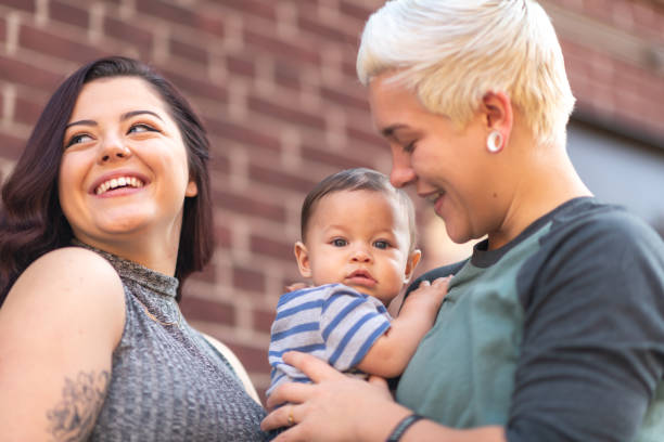 istock Young same sex couple with baby 1176440376
