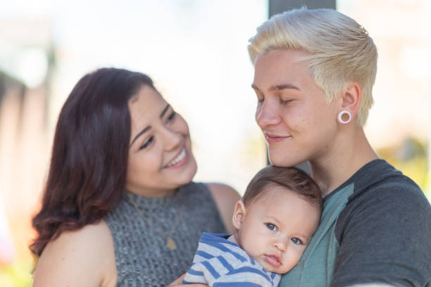 istock LGBT couple bonding with baby 1176440414