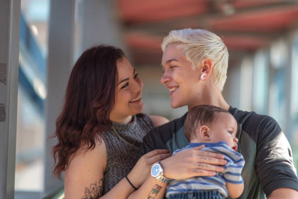 istock Lesbian couple bonding with baby 1176440416