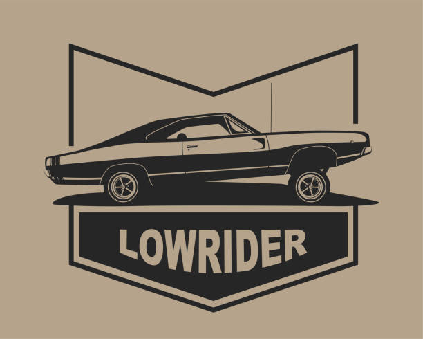 낮은 라이더 자동차 벡터 레이블입니다. 아메리칸 머슬 빈티지 로우 라이더. - low rider stock illustrations