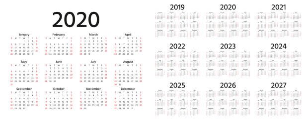 ilustraciones, imágenes clip art, dibujos animados e iconos de stock de calendario 2020. ilustración vectorial. planificador del año de la plantilla. - 2019