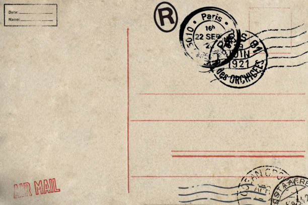 istock Backside of blank airmail postcard with dirty stain 1176443450
