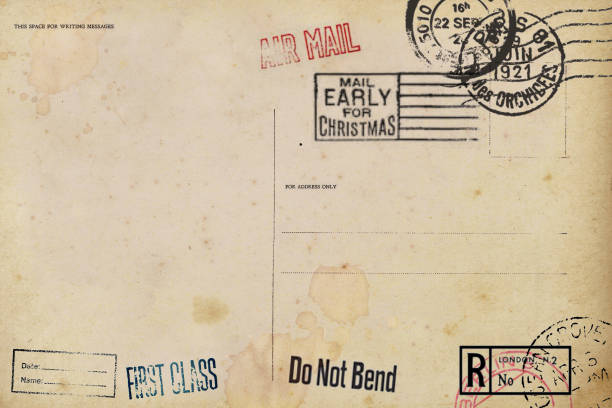istock Backside of blank airmail postcard with dirty stain 1176443464